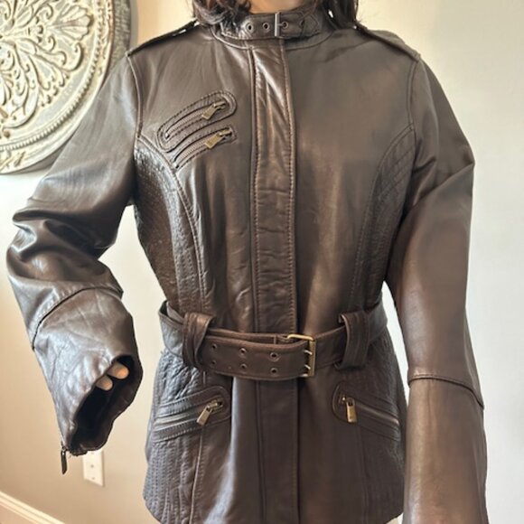 JONES NEW YORK DARK BROWN LEATHER JACKET -SZ L - Picture 1 of 7